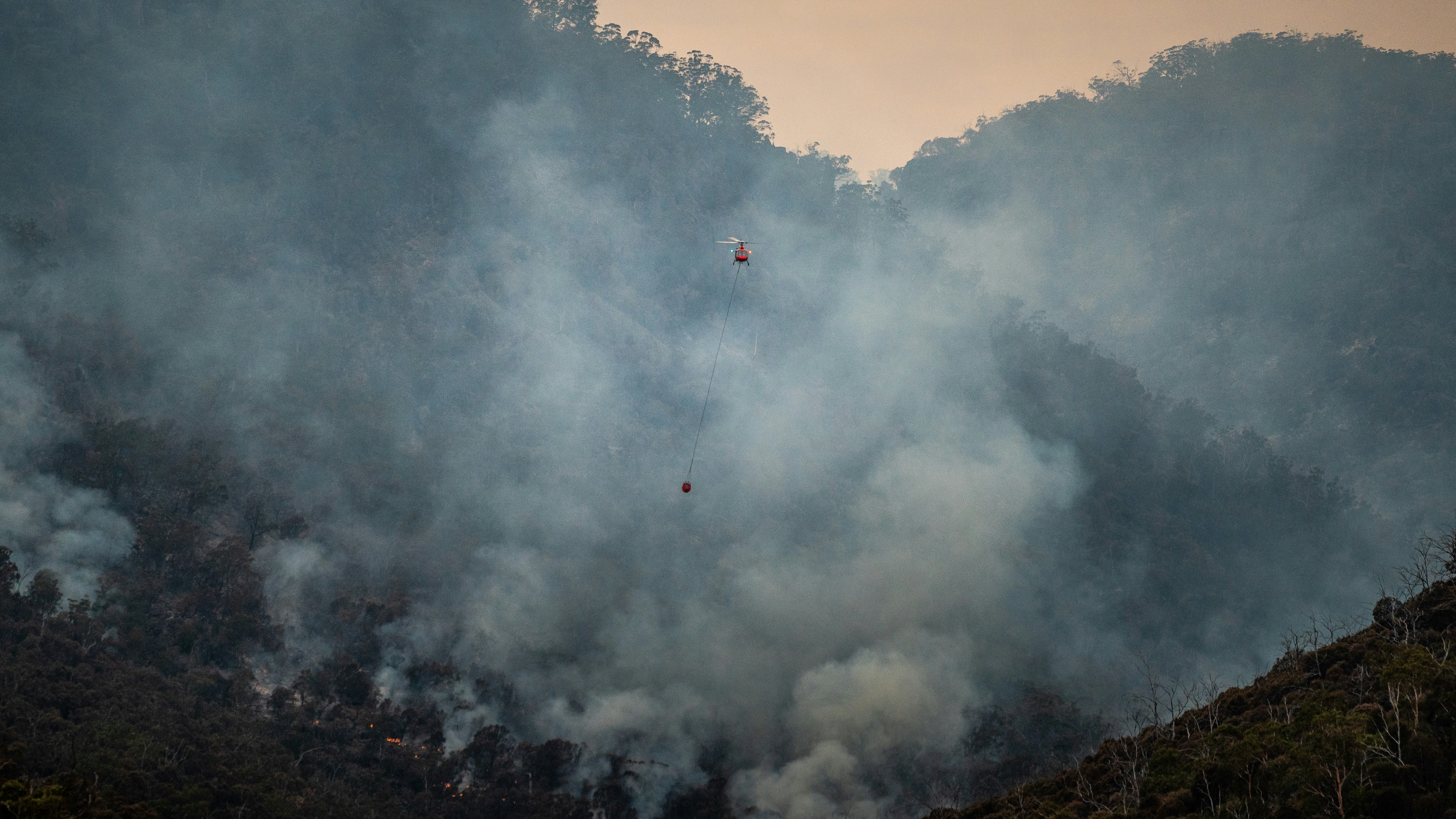 helicopter over a bushfire region