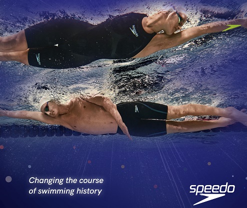 an image of two swimmers in an advert about a collaboration between the Agency and Speedo