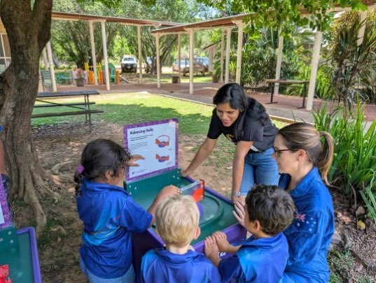 Katherine Bennell-Pegg helping kids with space activity 