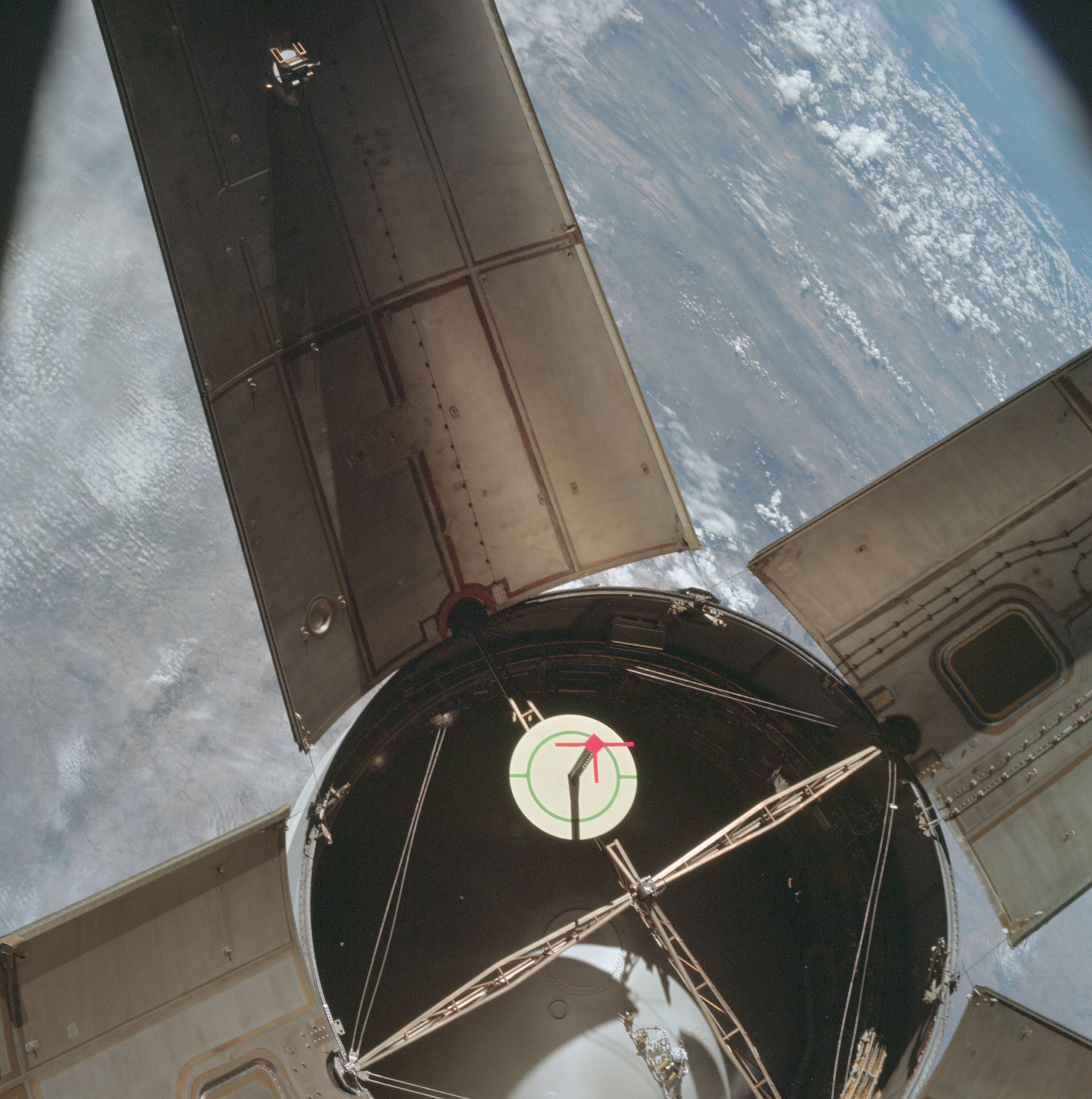 Docking target designed by Australian ophthalmologist Dr John Colvin used for rendezvous and docking practice during the Apollo 7 mission. 