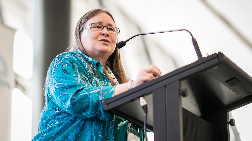 Space historian Kerrie Dougherty OAM speaking at a session at IAC 2017 in Adelaide, Australia.