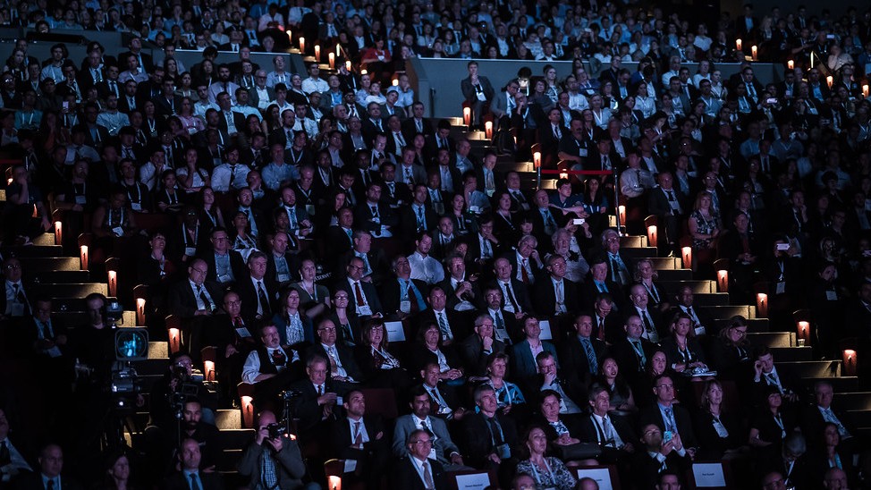 A group of people in a venue