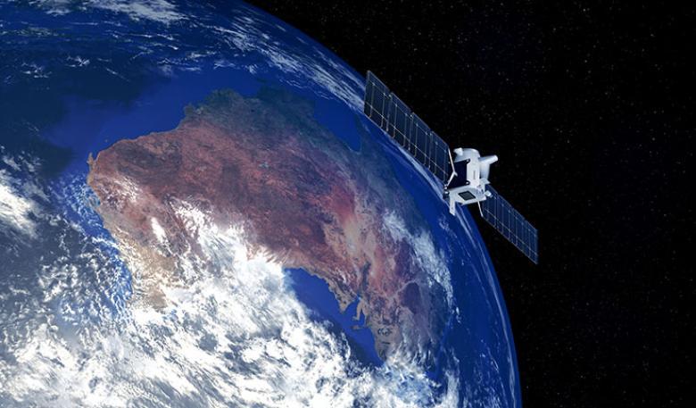 3D image of Earth with a satellite above Australia