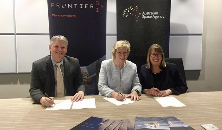 A photo of Frontier and Australian Space Agency leaders signing the statement.