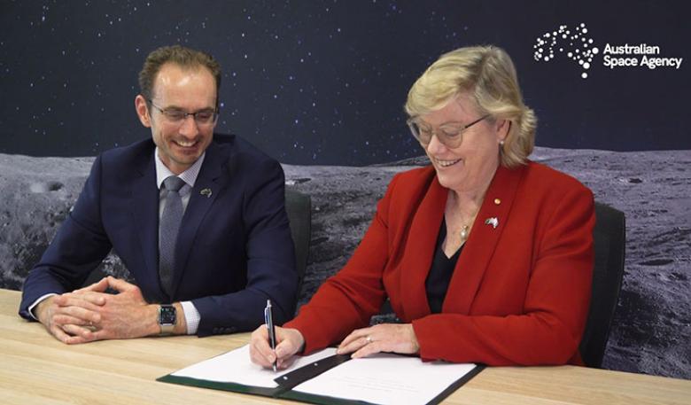 Photo of the Australian Space Agency signing the Artemis Accords.