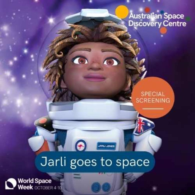 Event promotional poster with cartoon astronaut 