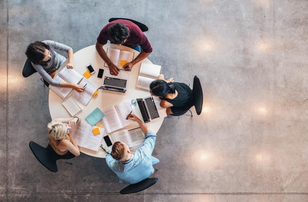 Group business meeting at round table