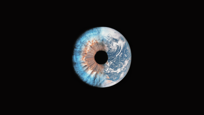 An illustration of the earth shaped as an eye