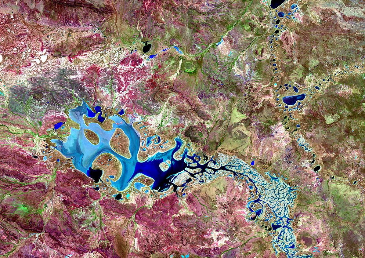 Satellite image of Lake Carnegie in WA (false-color composite image)