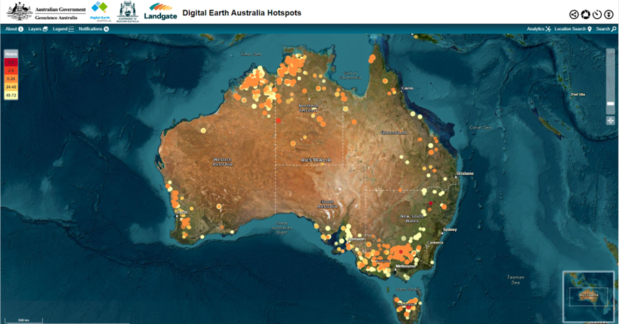 map showing emergency hotspots in Australia