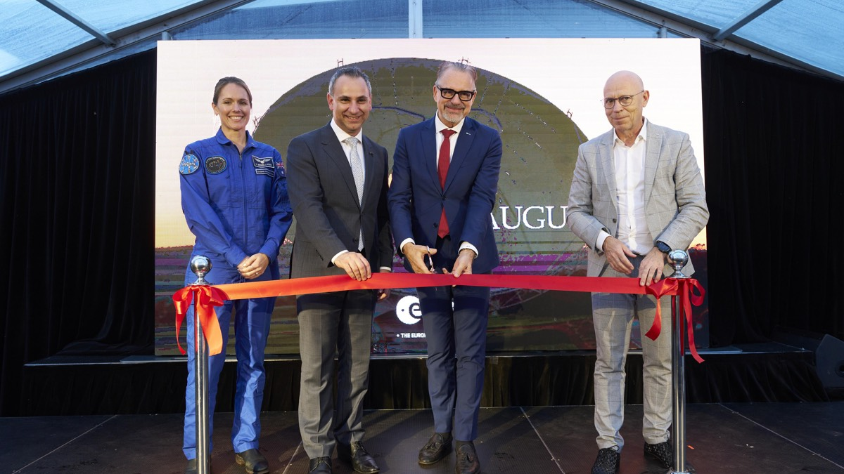 ESA's Director General Josef Aschbacher along with Head of the Australian Space Agency Enrico Palermo, Australian astronaut Katherine Bennell-Pegg at the inauguration of New Norcia 3.